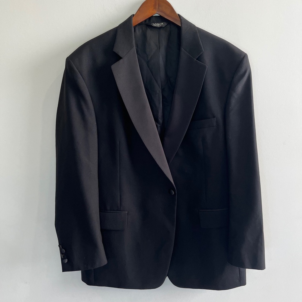 Jos. A. Bank Mens 46R Black 100% Wool Tuxedo Jacket Single Button Peak Lapel